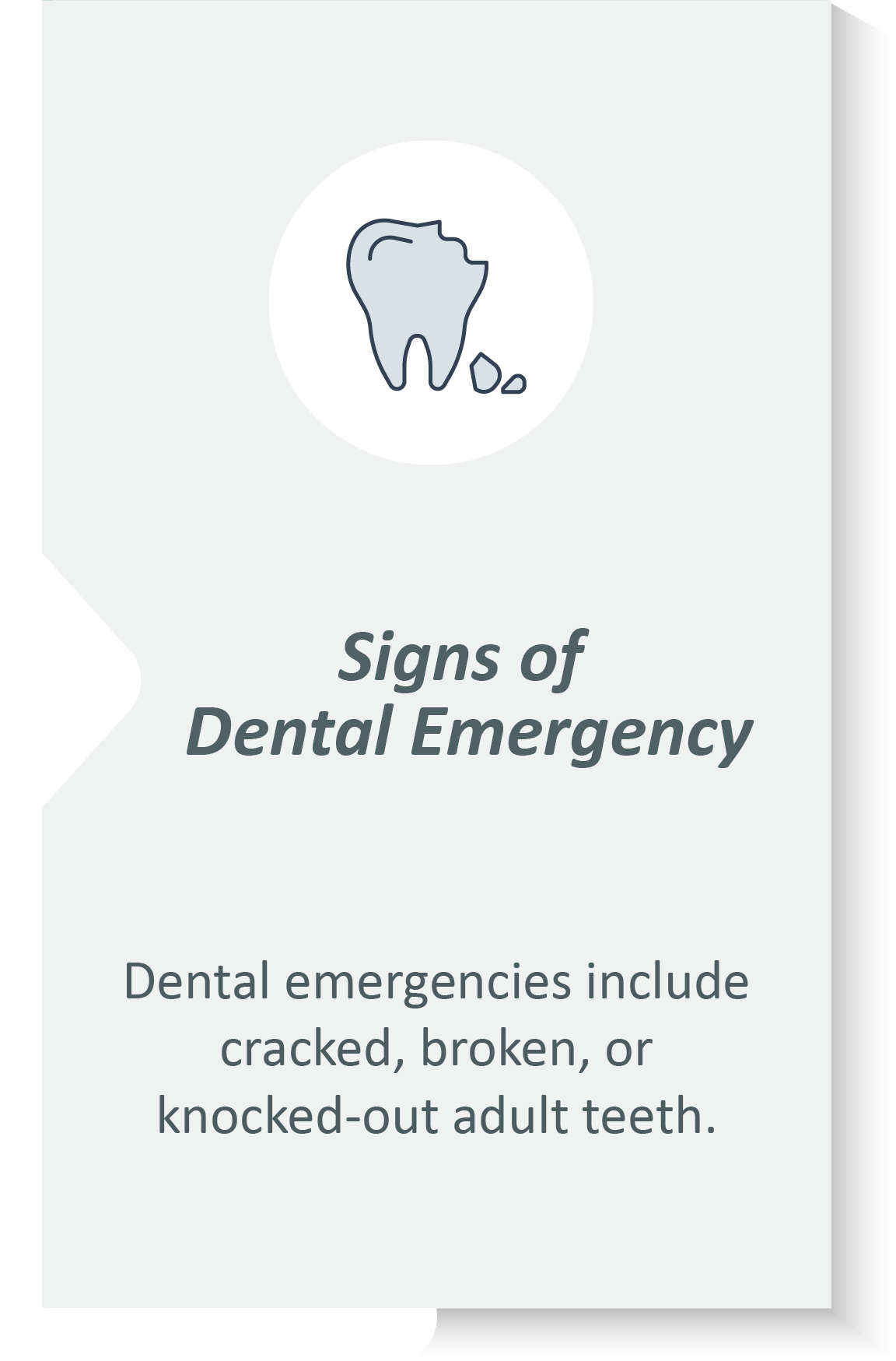 Emergency dentist infographic: Dental emergencies include cracked, broken, or knocked-out adult teeth.